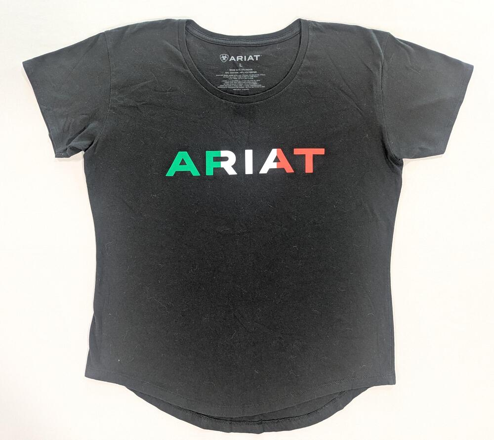 Ariat Shirt Womens L Black Crew Neck Short Sleeve Logo Graphic Tee Western